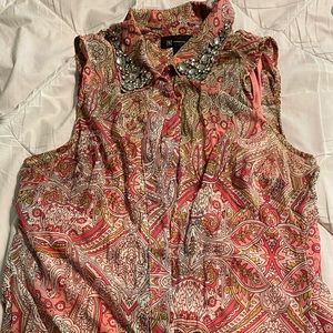 INC Button Up Short Sleeve BLING Blouse